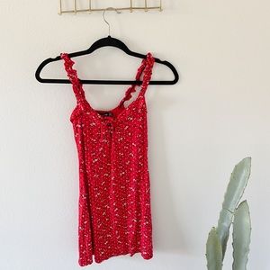 Red Floral Frill Dress